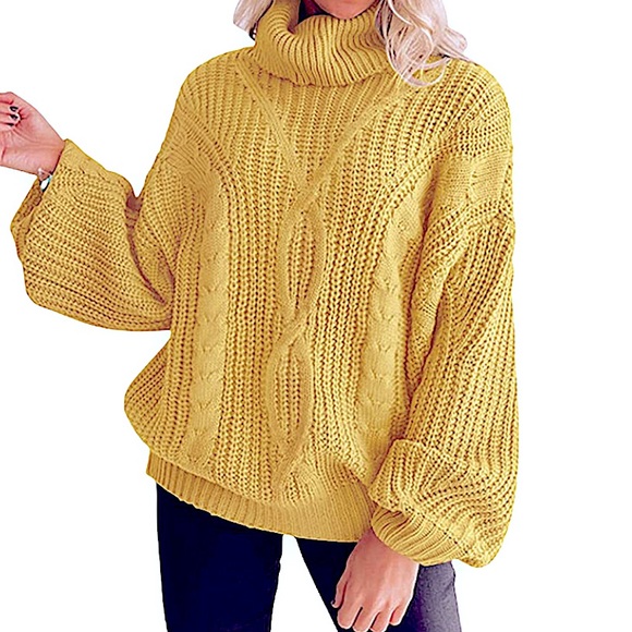 COPY - Yellow Long Sleeve Slouchy Comfy Turtleneck Chunky Oversized Sweater Siz… - Picture 5 of 6